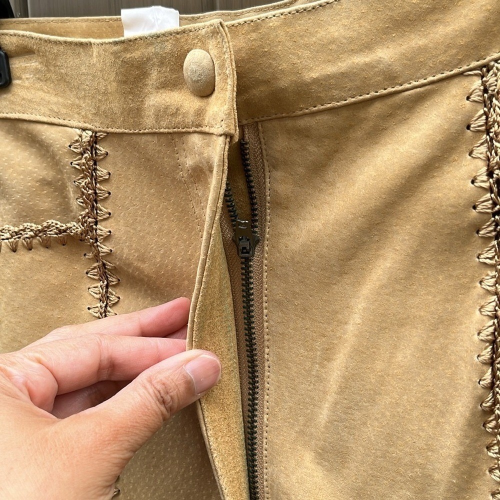 S.M.H. Vintage Dead Stock Tan Suede Crochet Patchwork Pants Boho Coachella sz 10 - Picture 5 of 12